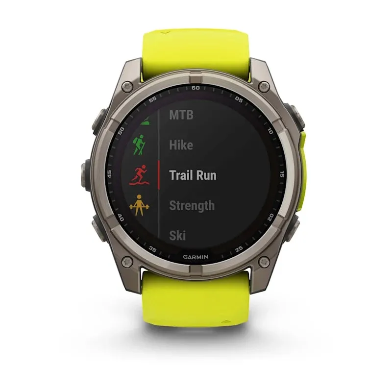 * Fenix 8 - 51 Mm, Solar, Sapphire Titanium With Amp Yellow/graphite Silicone Band