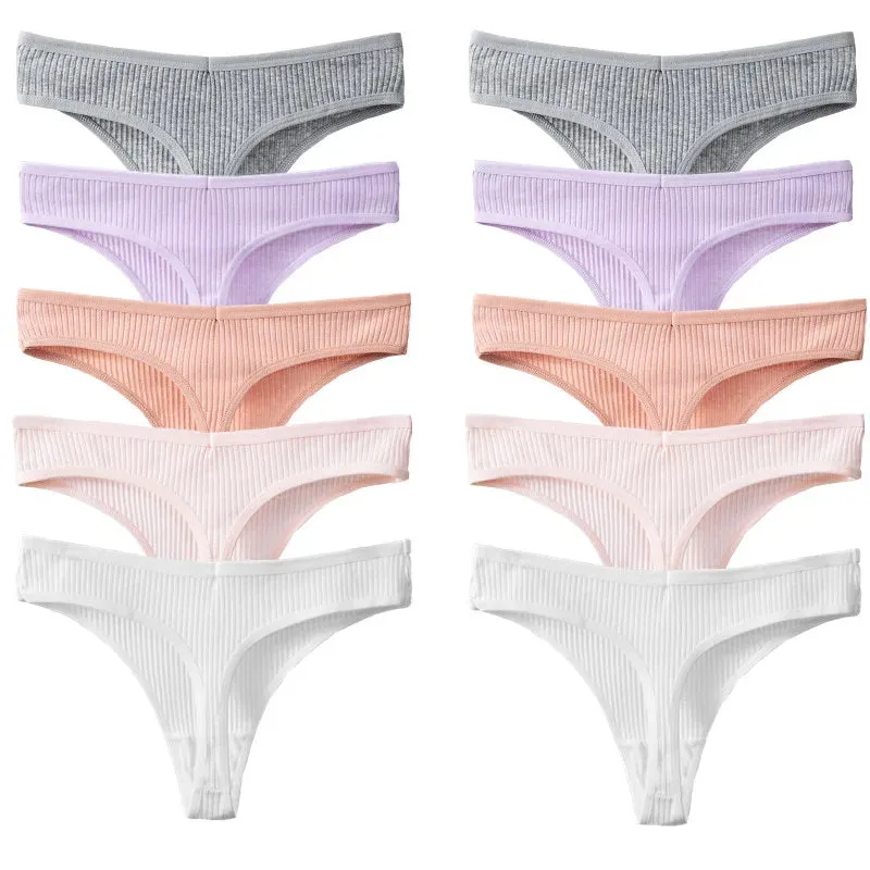 10PCS/Set Women's Cotton Striped Sports Thongs Lingerie Soft Comfortable G-Strings