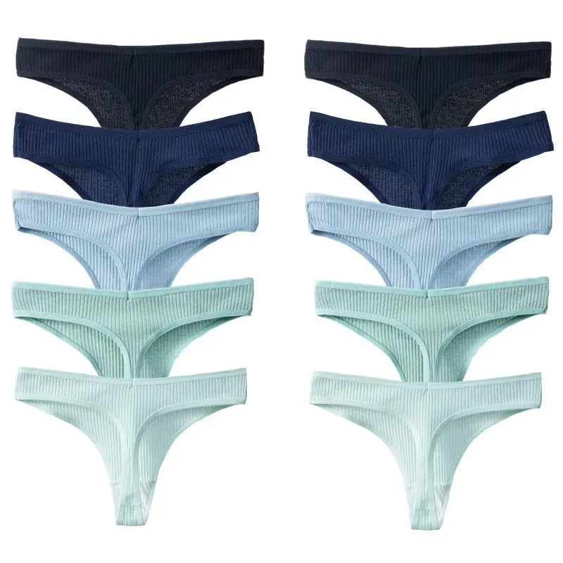 10PCS/Set Women's Cotton Striped Sports Thongs Lingerie Soft Comfortable G-Strings