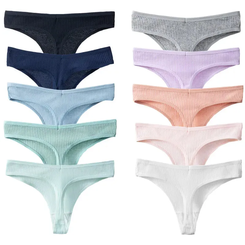 10PCS/Set Women's Cotton Striped Sports Thongs Lingerie Soft Comfortable G-Strings