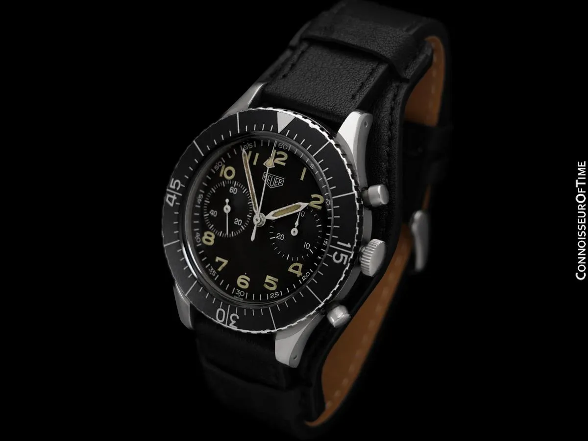 1960's Heuer Bundeswehr 1550SG Vintage Flyback Chronograph Mens Watch - Stainless Steel