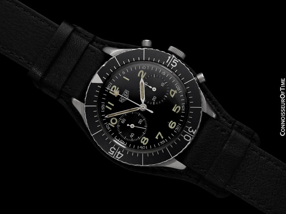1960's Heuer Bundeswehr 1550SG Vintage Flyback Chronograph Mens Watch - Stainless Steel