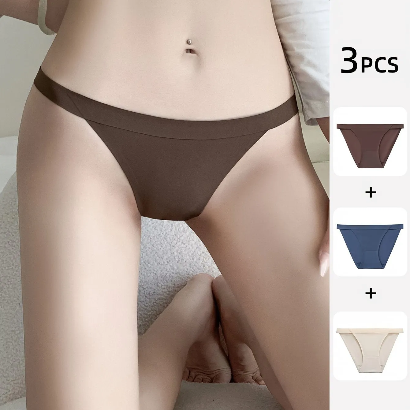 3pcs Seamless Solid Briefs, Comfy & Breathable Stretchy Intimates Panties, Women's Lingerie & Underwear
