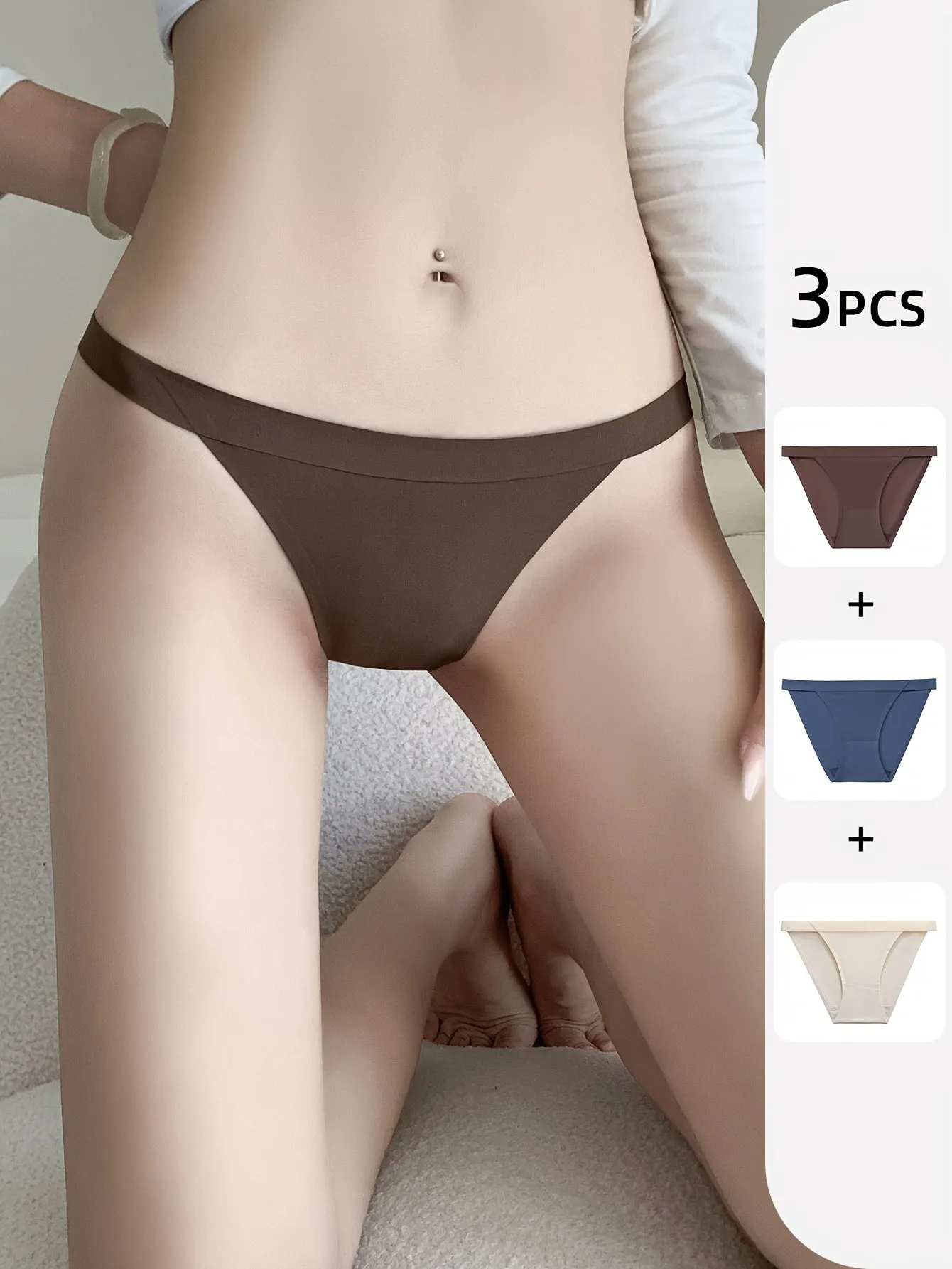 3pcs Seamless Solid Briefs, Comfy & Breathable Stretchy Intimates Panties, Women's Lingerie & Underwear