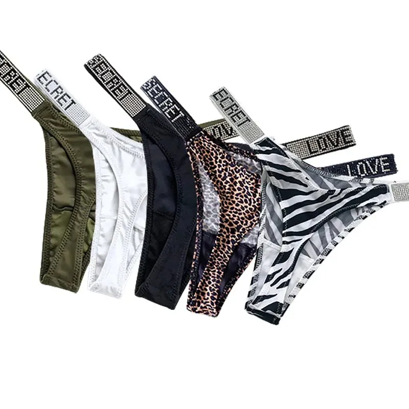 5-Pack Rhinestone Thong Underwear - Breathable, Comfortable, and Stylish for Women's Fitness and Sports