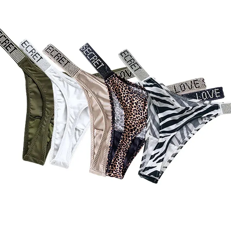 5-Pack Rhinestone Thong Underwear - Breathable, Comfortable, and Stylish for Women's Fitness and Sports