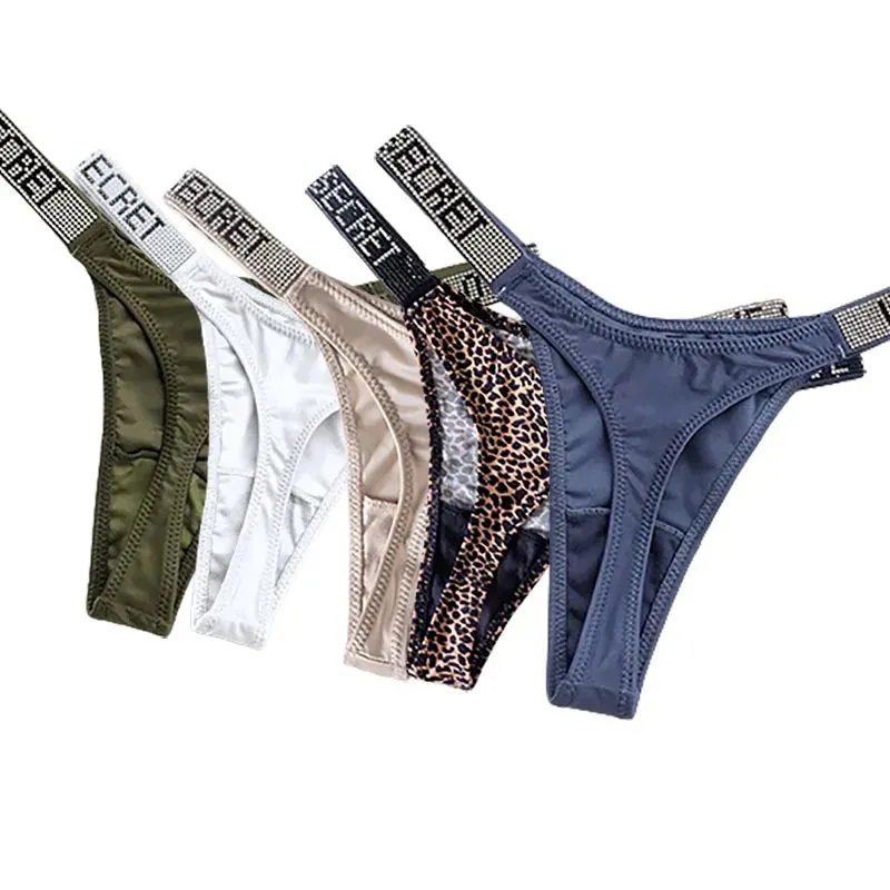 5-Pack Rhinestone Thong Underwear - Breathable, Comfortable, and Stylish for Women's Fitness and Sports