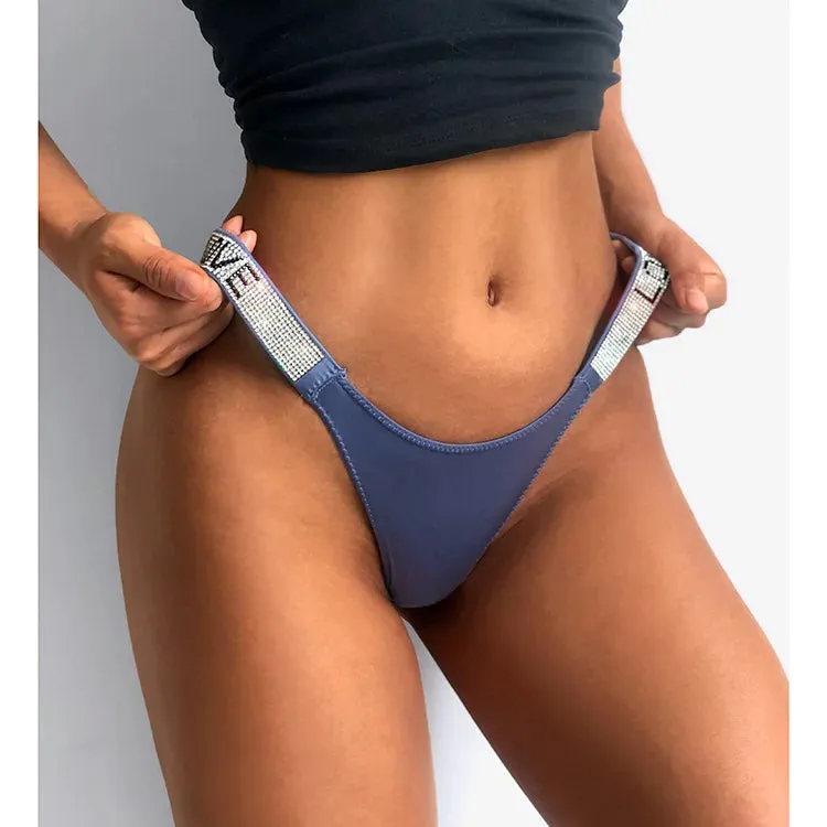 5-Pack Rhinestone Thong Underwear - Breathable, Comfortable, and Stylish for Women's Fitness and Sports