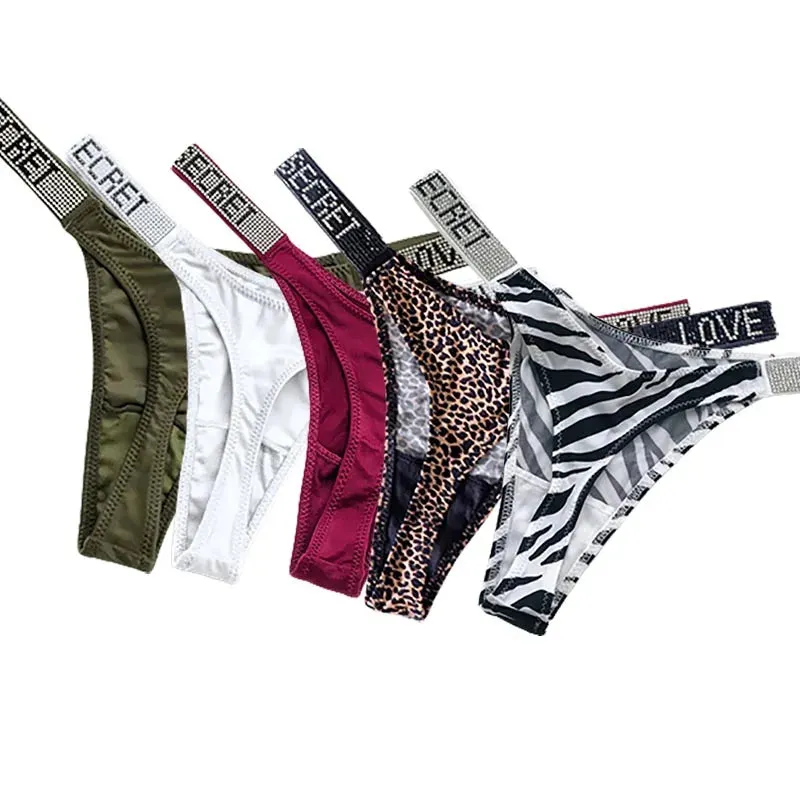 5-Pack Rhinestone Thong Underwear - Breathable, Comfortable, and Stylish for Women's Fitness and Sports