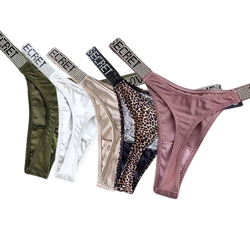 5-Pack Rhinestone Thong Underwear - Breathable, Comfortable, and Stylish for Women's Fitness and Sports