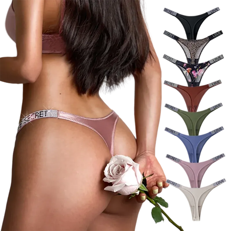 5-Pack Rhinestone Thong Underwear - Breathable, Comfortable, and Stylish for Women's Fitness and Sports