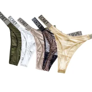 5-Pack Rhinestone Thong Underwear - Breathable, Comfortable, and Stylish for Women's Fitness and Sports