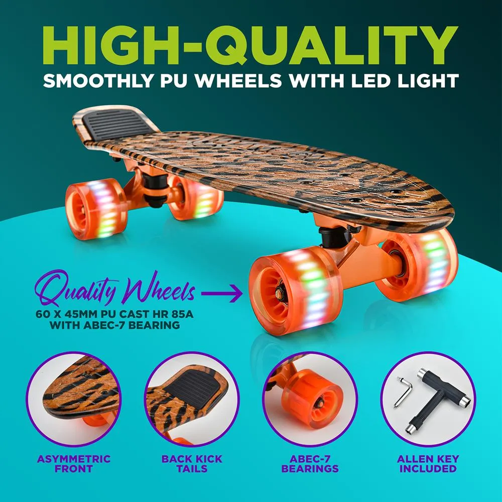 6'' Pp Deck Skateboard - Mini Cruiser Skateboard, Designed For Kids, Teens, And Adults (Tiger)