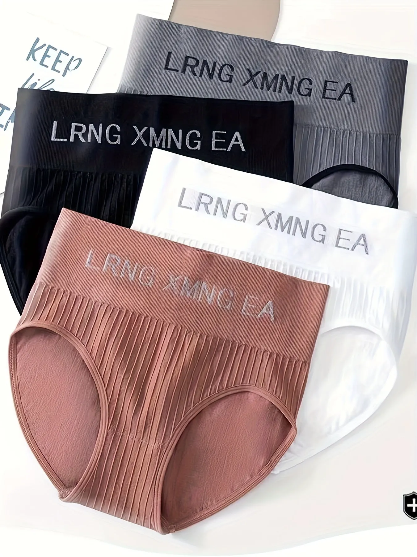 8 Pcs Women's Rib Knit Letter Print High Waisted Sporty Panties - Tummy Control & Butt Lifting