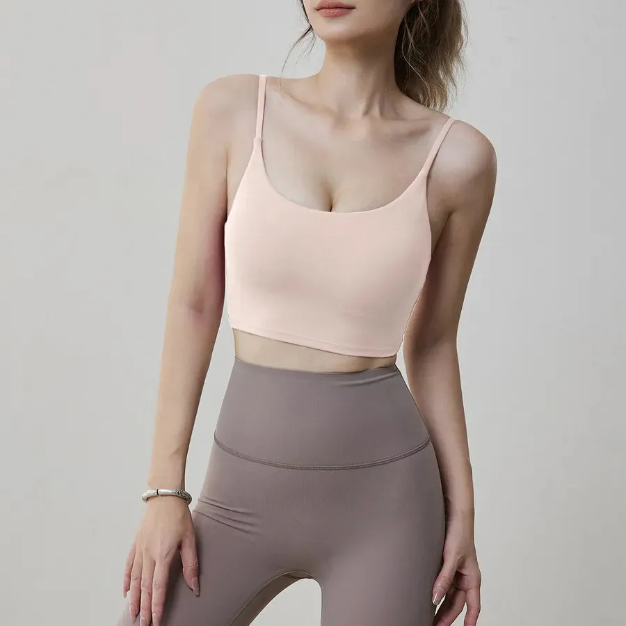 Aidu Sports Underwear with Chest Pad Women's Thin Beautiful Back Fitness Bra Thin Shoulder Belt One-piece Large Chest Yoga Vest
