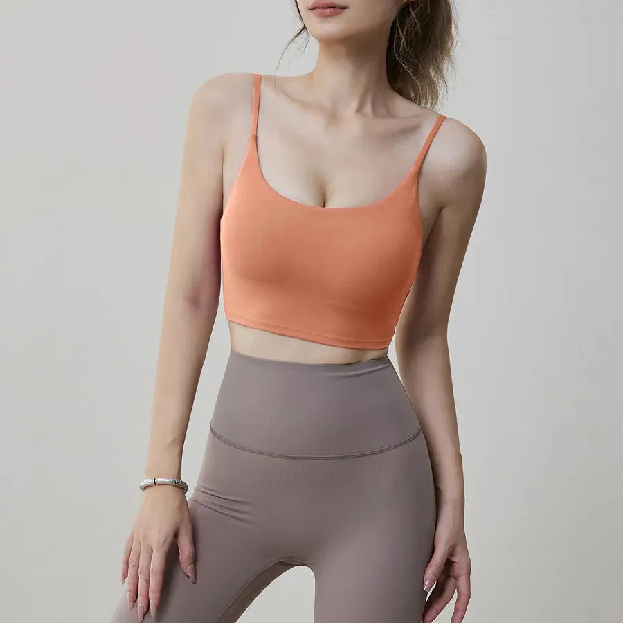 Aidu Sports Underwear with Chest Pad Women's Thin Beautiful Back Fitness Bra Thin Shoulder Belt One-piece Large Chest Yoga Vest