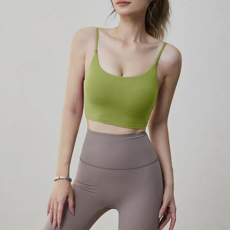 Aidu Sports Underwear with Chest Pad Women's Thin Beautiful Back Fitness Bra Thin Shoulder Belt One-piece Large Chest Yoga Vest