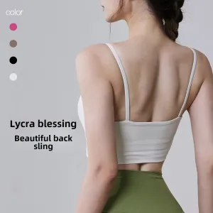 Aidu Sports Underwear with Chest Pad Women's Thin Beautiful Back Fitness Bra Thin Shoulder Belt One-piece Large Chest Yoga Vest