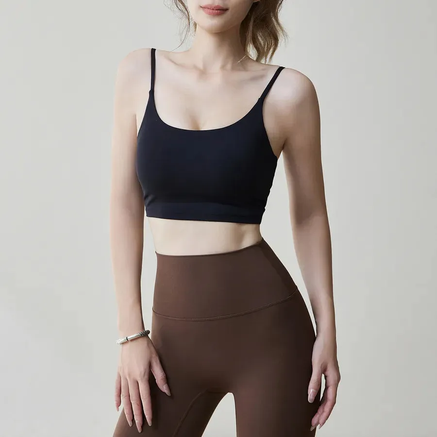 Aidu Sports Underwear with Chest Pad Women's Thin Beautiful Back Fitness Bra Thin Shoulder Belt One-piece Large Chest Yoga Vest