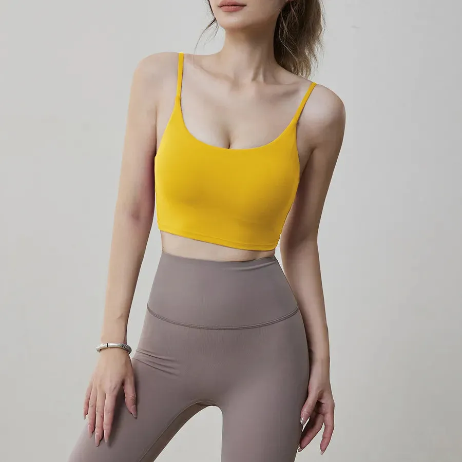 Aidu Sports Underwear with Chest Pad Women's Thin Beautiful Back Fitness Bra Thin Shoulder Belt One-piece Large Chest Yoga Vest