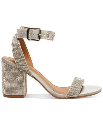 Ankle Strap Rhinestone Covered Block Heel Sandal