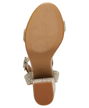 Ankle Strap Rhinestone Covered Block Heel Sandal