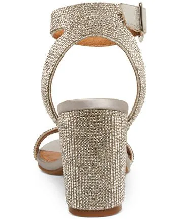 Ankle Strap Rhinestone Covered Block Heel Sandal