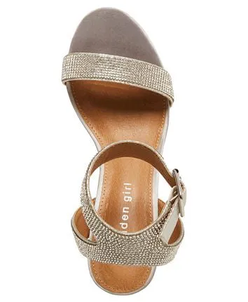 Ankle Strap Rhinestone Covered Block Heel Sandal