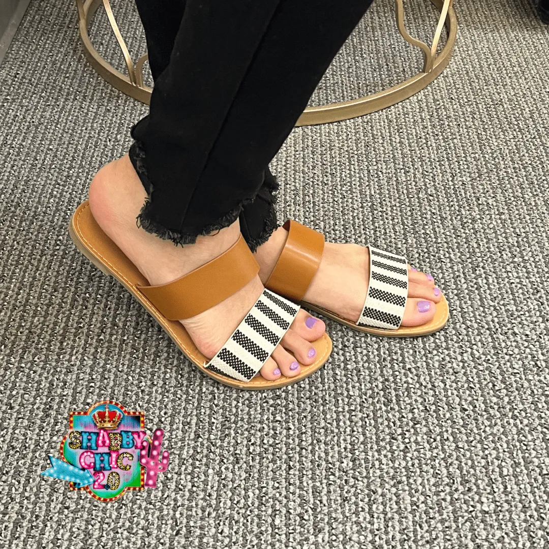 Athena Sandals - Tan/Striped