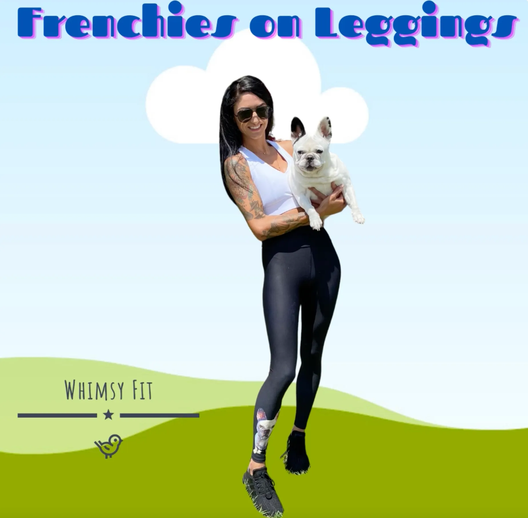 Black Leggings with White French Bulldog