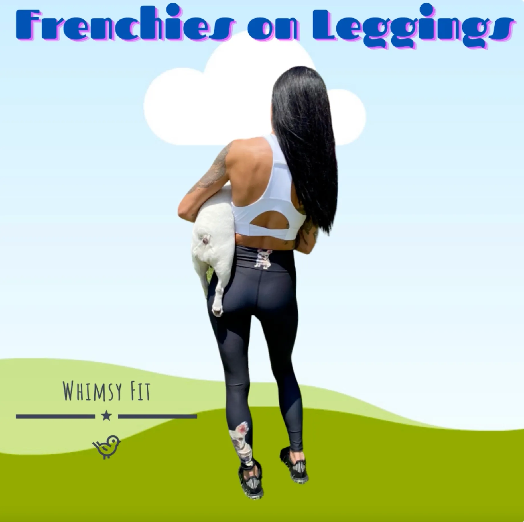 Black Leggings with White French Bulldog