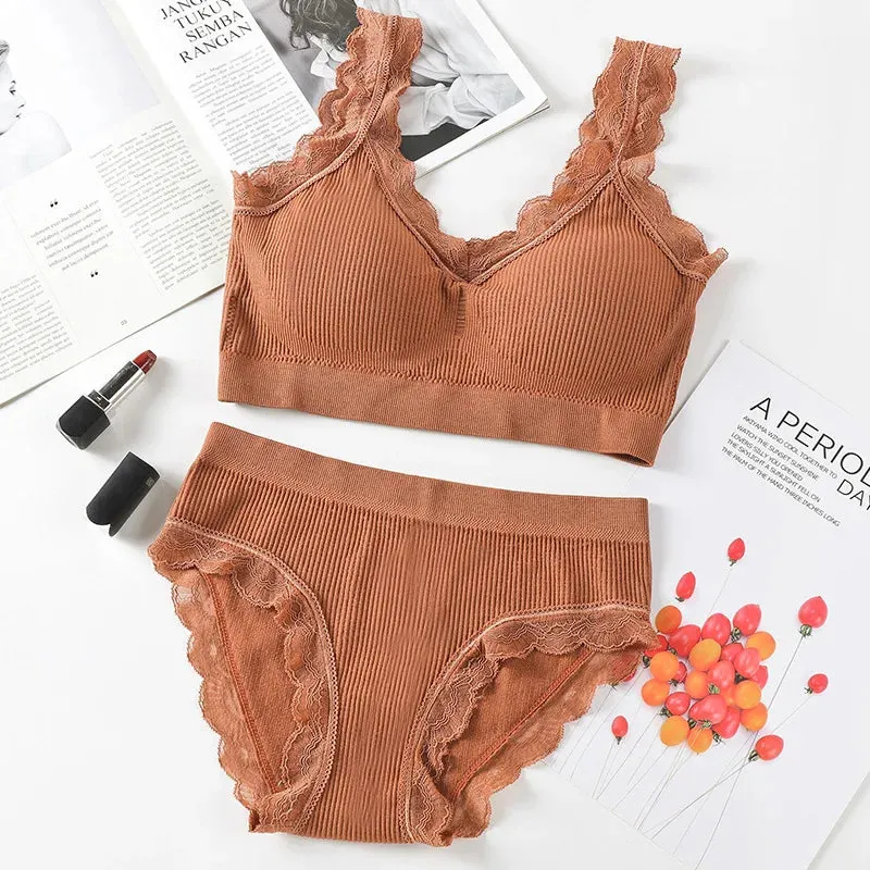 Bra Panties Set Push Up Sports Bra Set Letter Strap Seamless Active Bra Women Lingerie Set Fitness Top Underwear