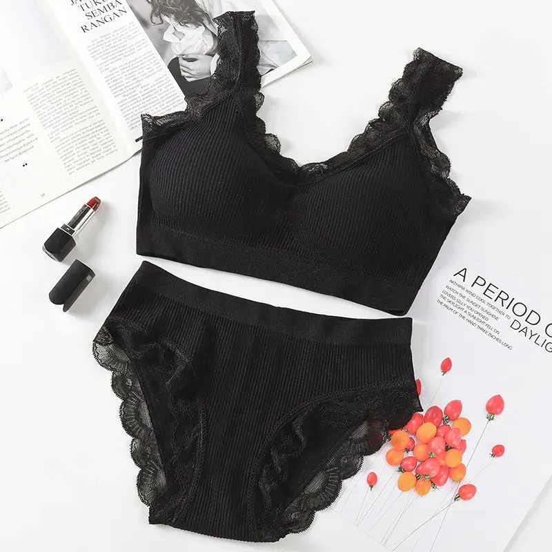 Bra Panties Set Push Up Sports Bra Set Letter Strap Seamless Active Bra Women Lingerie Set Fitness Top Underwear