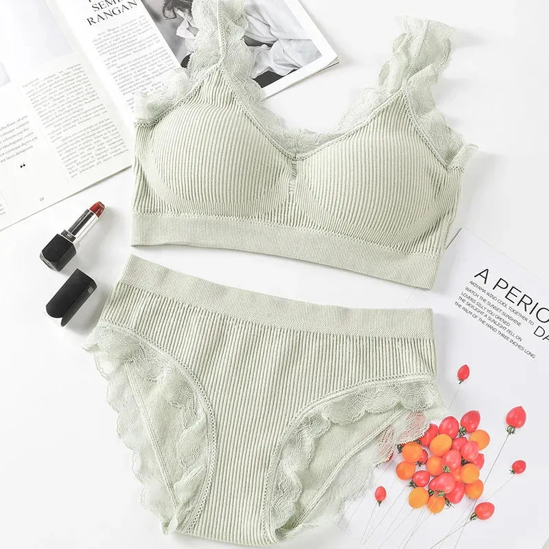 Bra Panties Set Push Up Sports Bra Set Letter Strap Seamless Active Bra Women Lingerie Set Fitness Top Underwear