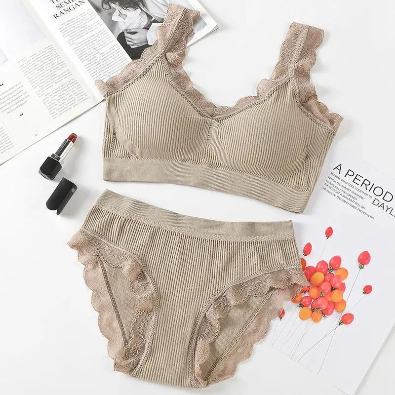 Bra Panties Set Push Up Sports Bra Set Letter Strap Seamless Active Bra Women Lingerie Set Fitness Top Underwear