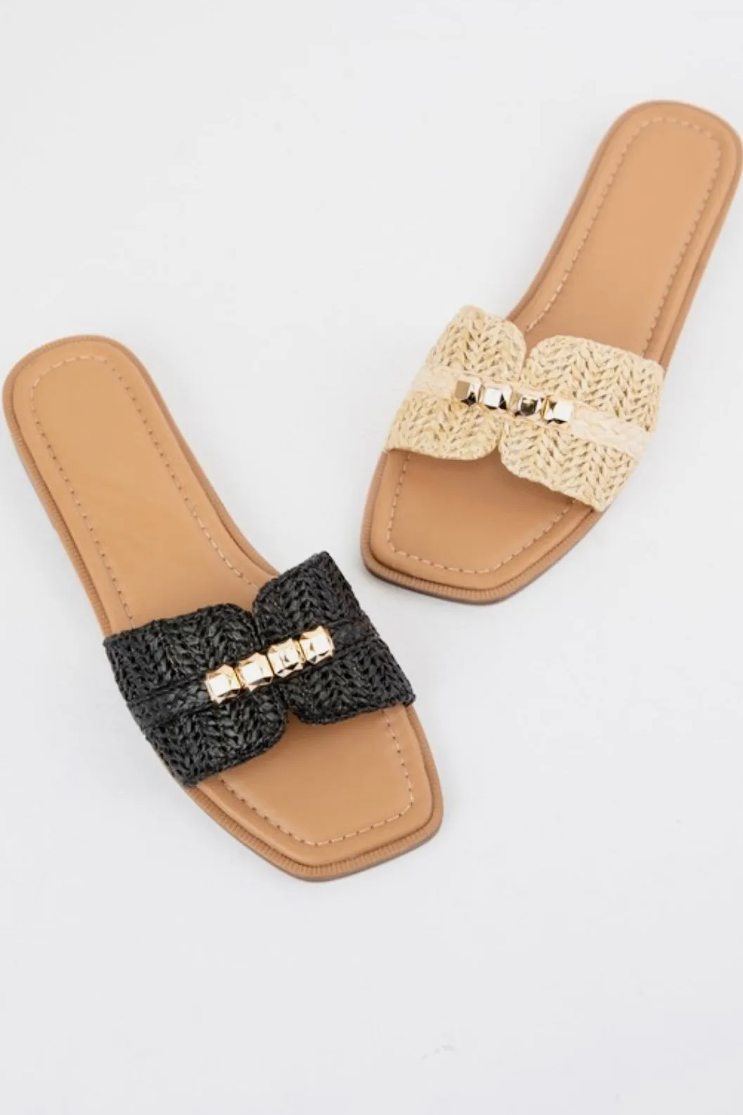 Braylo Raffia Slide- Black