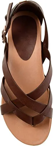 Brinley Co. Womens Cuffed Ankle Gladiator Sandal Brown, 8.5 Regular US