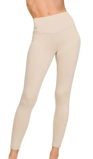 Brushed Microfiber Full Length Leggings-Sand Beige