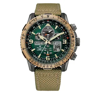 Citizen Promaster JY8074-11X JY8074 Chronograph Green Dial Eco-Drive Nylon Mens Watch