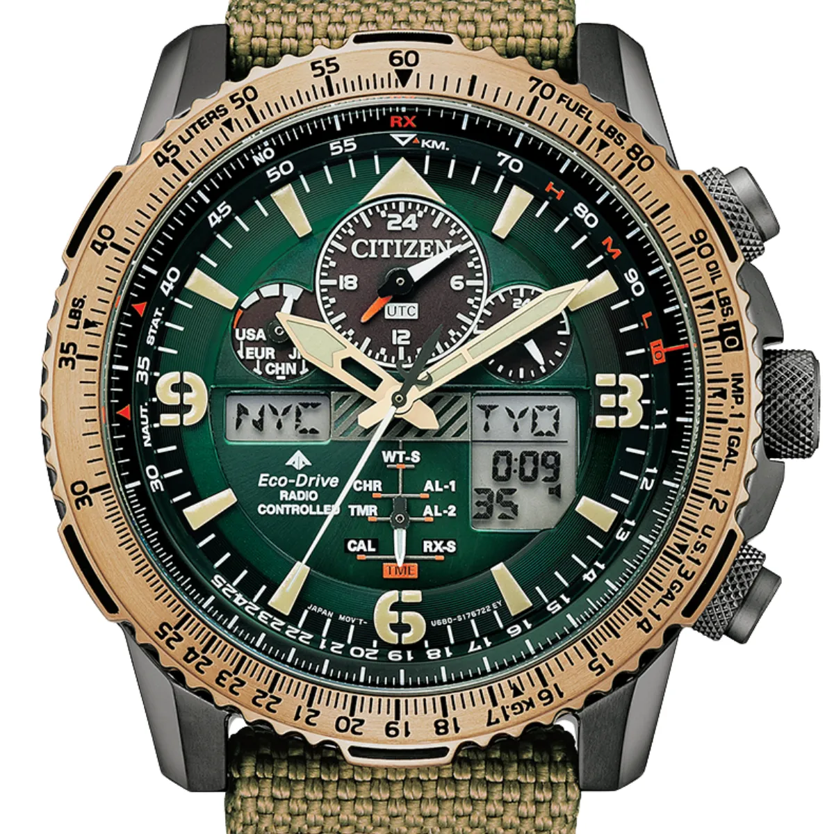 Citizen Promaster JY8074-11X JY8074 Chronograph Green Dial Eco-Drive Nylon Mens Watch