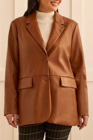Cognac Pleather Blazer