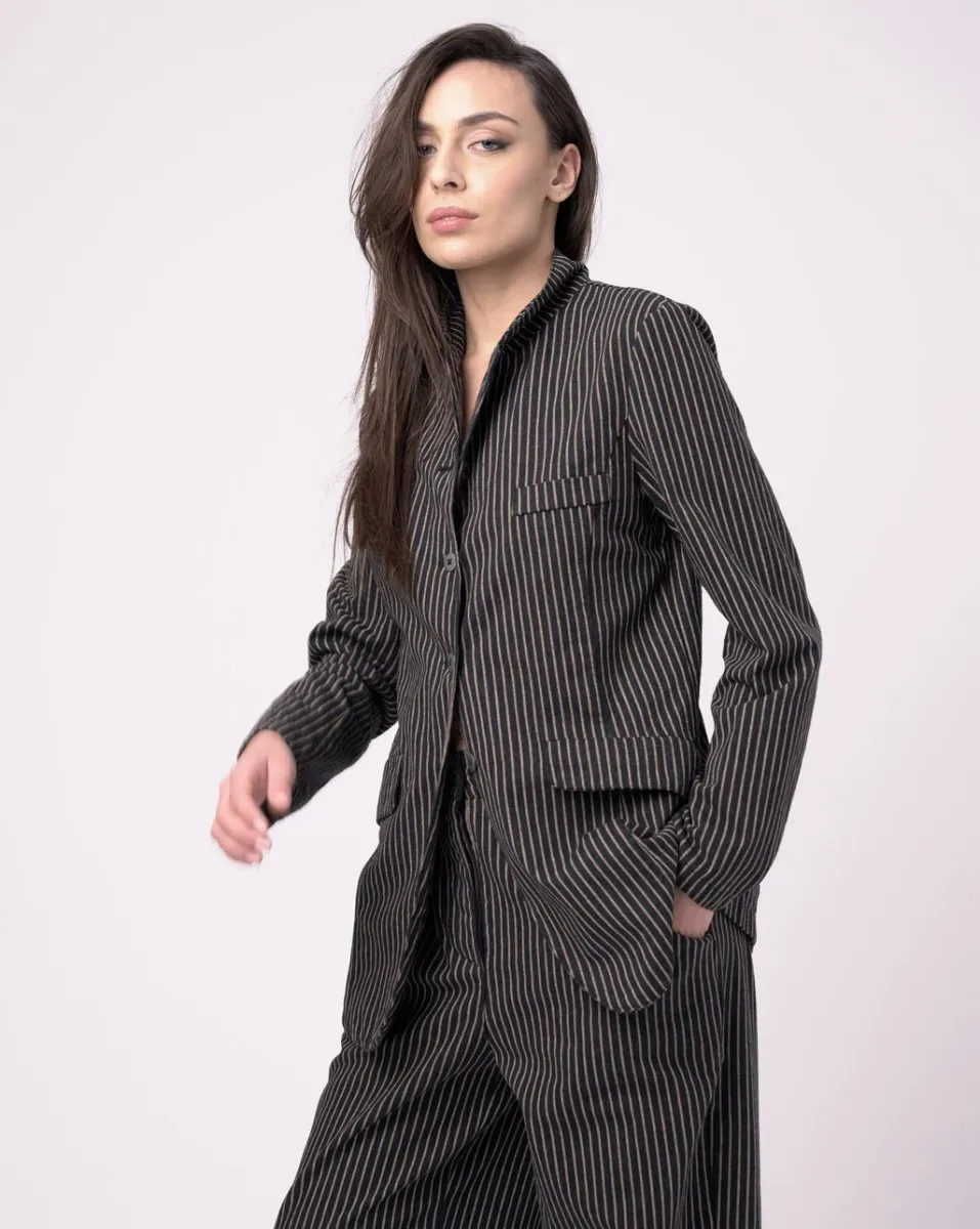 Cotton Striped Blazer Jacket