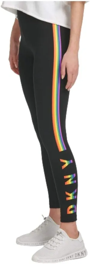 DKNY Sport Logo Striped High-Waist Leggings,XS, Black