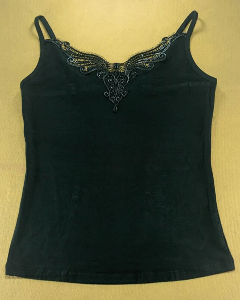 Embroidered Camisole For Women - Adjustable Straps - Color Black - 2814