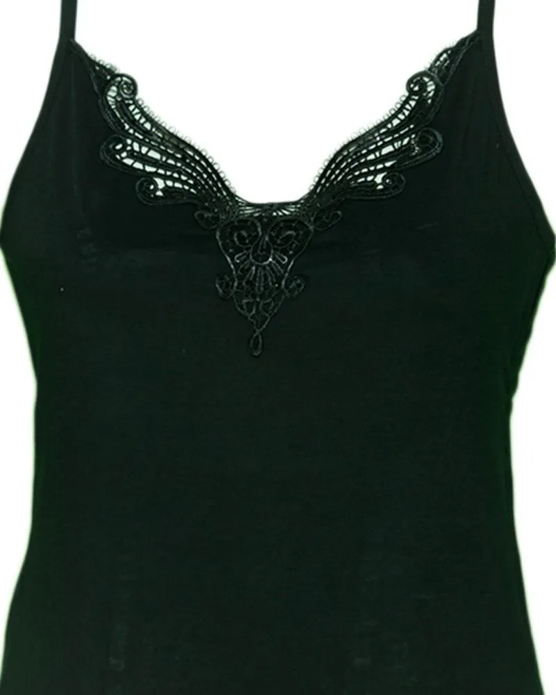 Embroidered Camisole For Women - Adjustable Straps - Color Black - 2814