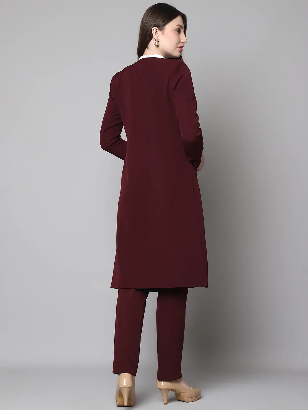 Exude Crowned Confidence Long Blazer (Wine)