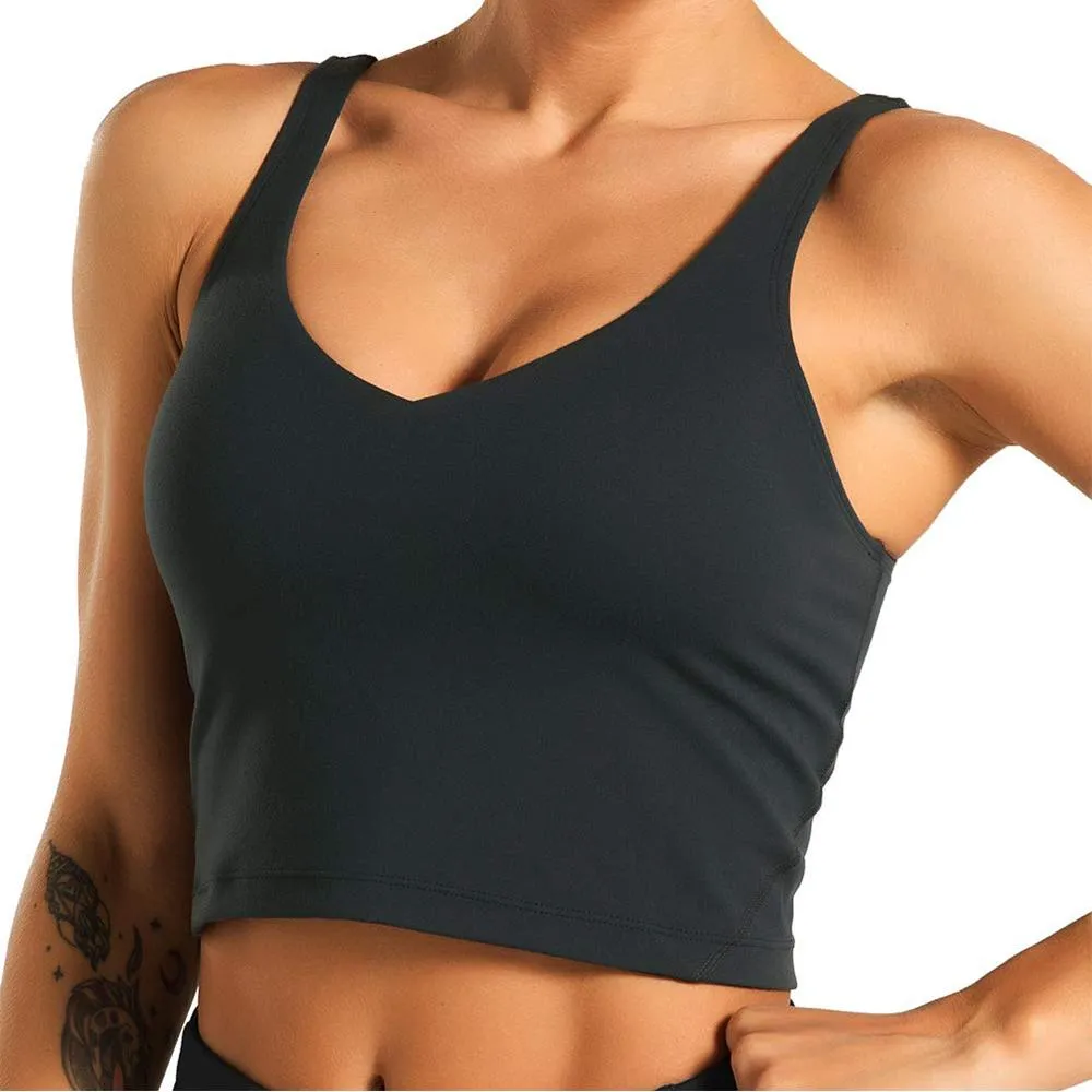 Fitness Sports Bra Longline Padded Tank Top Exercise Workout Women