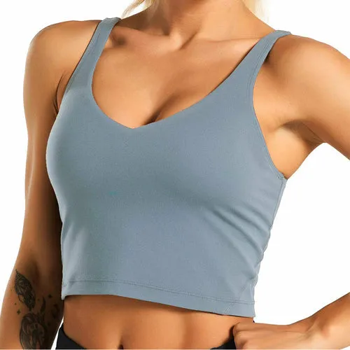 Fitness Sports Bra Longline Padded Tank Top Exercise Workout Women