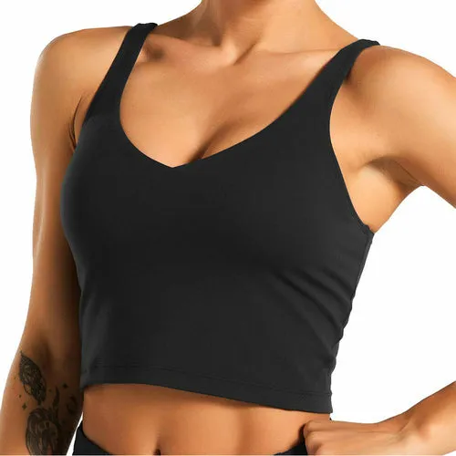 Fitness Sports Bra Longline Padded Tank Top Exercise Workout Women