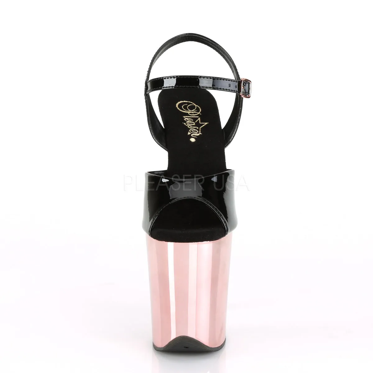 FLAMINGO-809  Black Patent/Rose Gold Chrome
